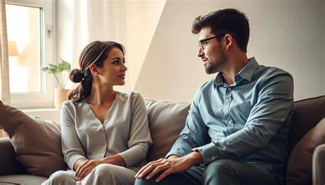 Coppia che discute serenamente di questioni finanziarie