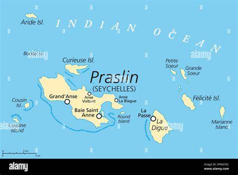 Mappa delle isole Seychelles con Praslin evidenziata