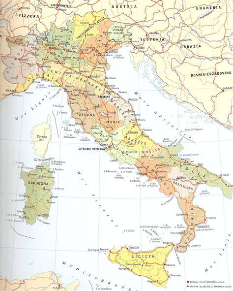 Cartina dell'Italia con evidenziate le regioni