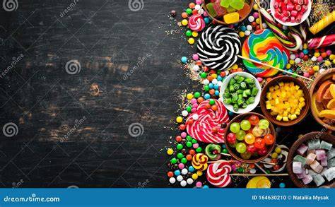 Candy bar colorato con caramelle e lecca-lecca