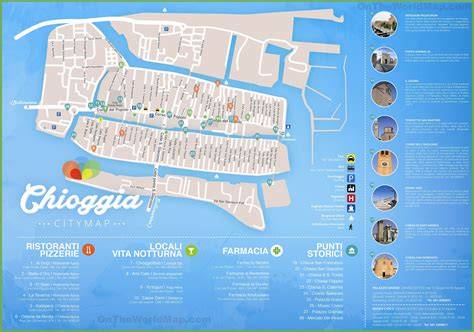 Mappa di Chioggia con evidenziate le zone per eventi e matrimoni