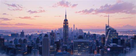 Skyline di New York al tramonto dall'Empire State Building