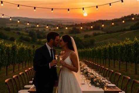 Tramonto durante un matrimonio all'aperto