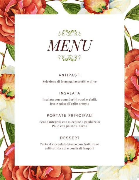 Esempio di un menu di matrimonio con diverse fasce di prezzo
