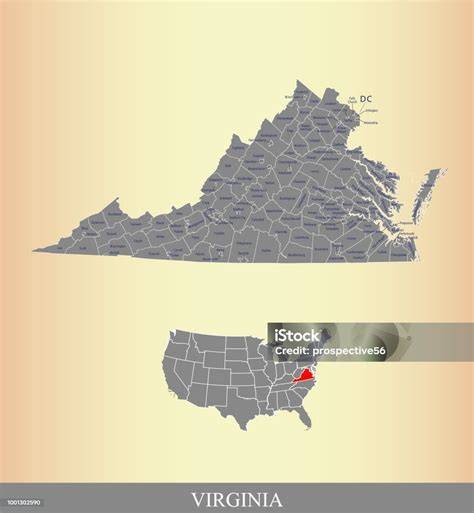 Mappa della Virginia con Quantico evidenziata