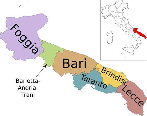Mappa della Puglia con evidenziate le province