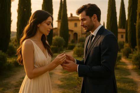 Coppia che si scambia la promessa di matrimonio sotto un porticato