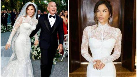 Dettaglio del pizzo dell'abito da sposa di Lauren Sanchez