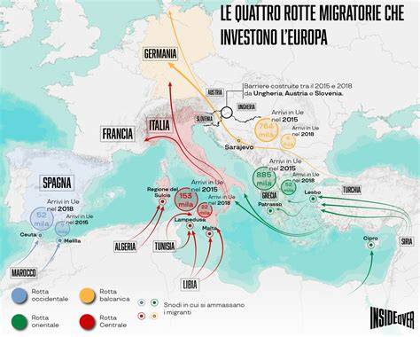 Mappa delle rotte migratorie del Combattente