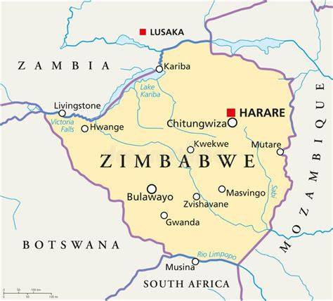 Mappa dello Zimbabwe con i principali parchi nazionali e attrazioni turistiche