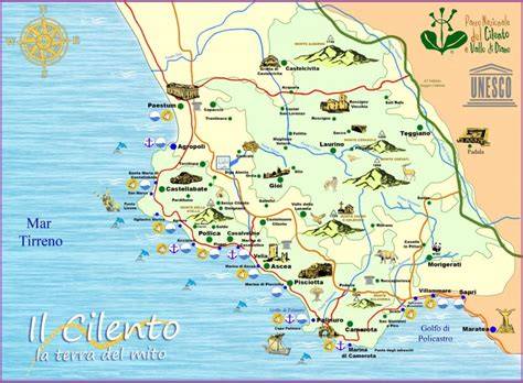 Mappa del Cilento con evidenziate le attrazioni naturali e turistiche