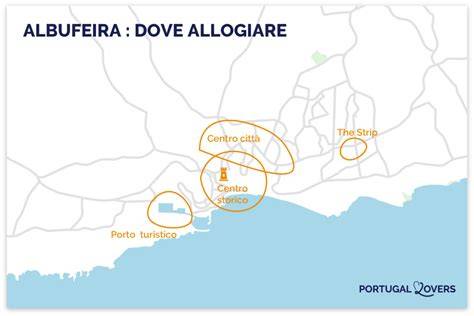Mappa di Albufeira con punti di interesse per un addio al celibato