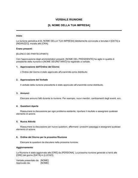 Esempio di verbale di riunione del Consiglio Direttivo