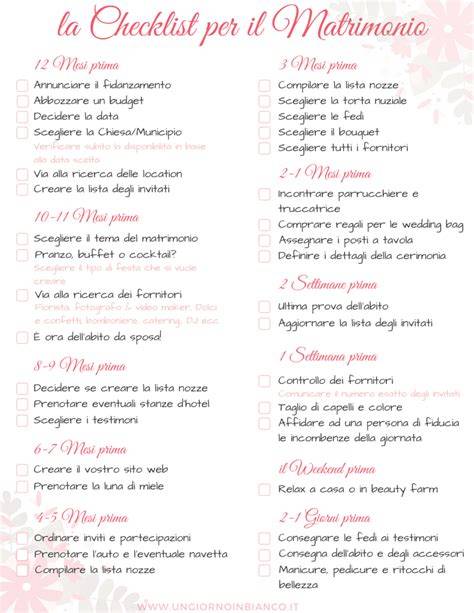 Lista di controllo per il giorno del matrimonio