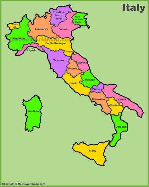 Mappa delle regioni italiane con destinazioni romantiche
