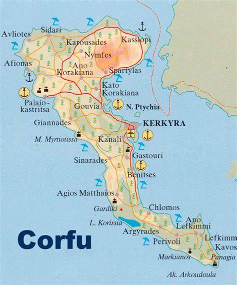 Mappa dell'isola di Corfù con i principali punti di interesse