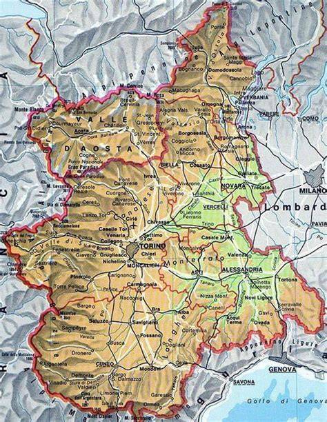 Mappa del Piemonte con evidenziate le aree turistiche