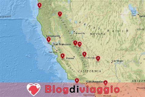 Mappa della California con le principali città e parchi nazionali