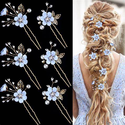 Accessori capelli sposa blu con fiori e perle
