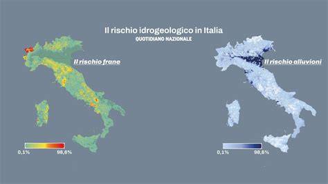 Mappa che illustra le zone a rischio idrogeologico in Italia