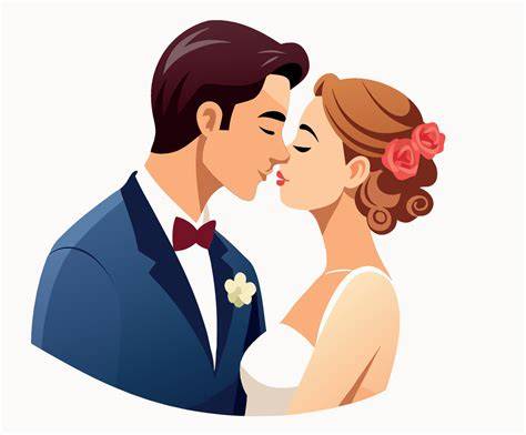 Illustrazione romantica di sposi che si baciano
