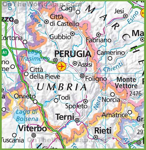 Mappa dell'Umbria con Perugia evidenziata