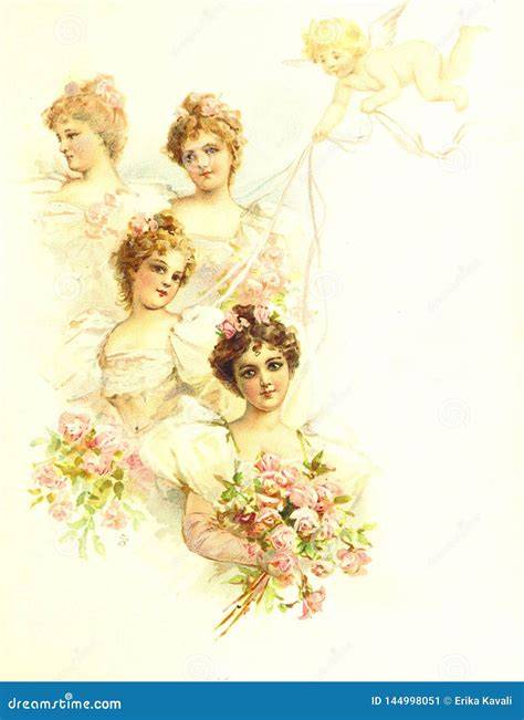Illustrazione storica di antiche damigelle