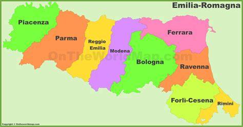 Mappa dell'Emilia-Romagna con evidenziate le province di Modena e Reggio Emilia
