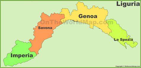 Mappa della Liguria con evidenziate le province