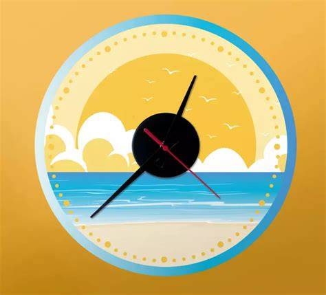 orologio che segna il tramonto sulla spiaggia
