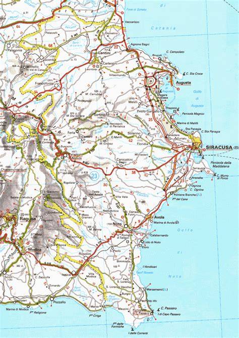 Mappa della provincia di Siracusa con evidenziate le aree agrituristiche