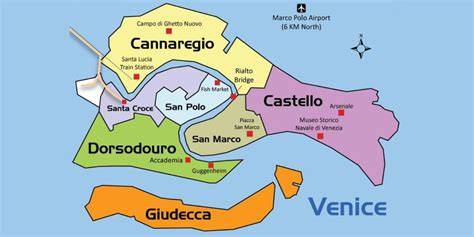 Mappa di Venezia con evidenziate zone per servizi matrimoniali