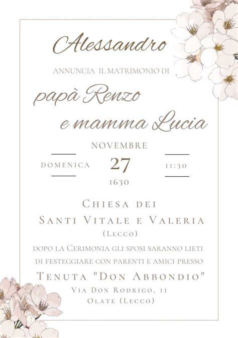 Esempio di partecipazione di matrimonio annunciata dai figli