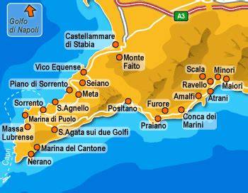 Mappa della Costiera Sorrentina con evidenziato Sorrento