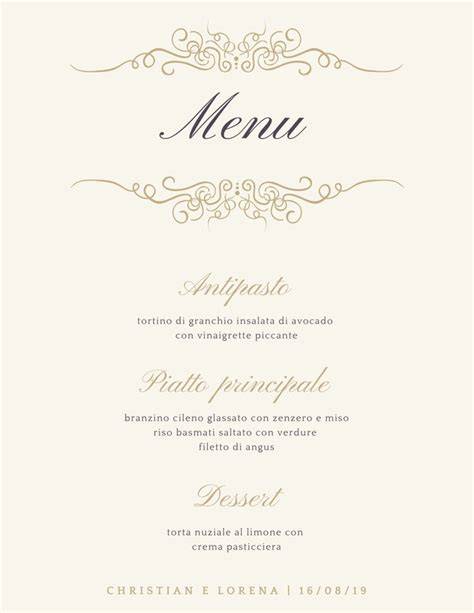 Menu di un matrimonio reale