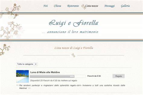 Esempio di una lista nozze presentata in modo creativo su un sito web