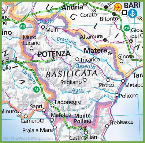 mappa della Basilicata con Roccanova evidenziata