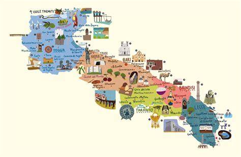 Mappa della Puglia con evidenziate le zone turistiche per matrimoni