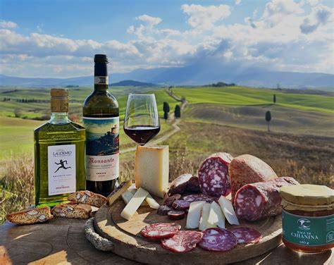 Dettaglio di una degustazione di vini e prodotti tipici toscani