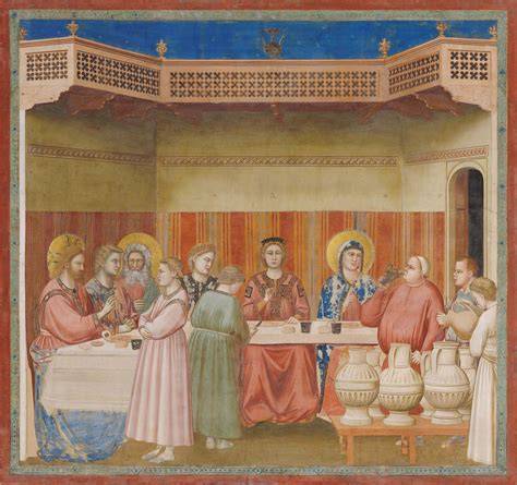 Affresco paleocristiano delle Nozze di Cana con Cristo e le anfore