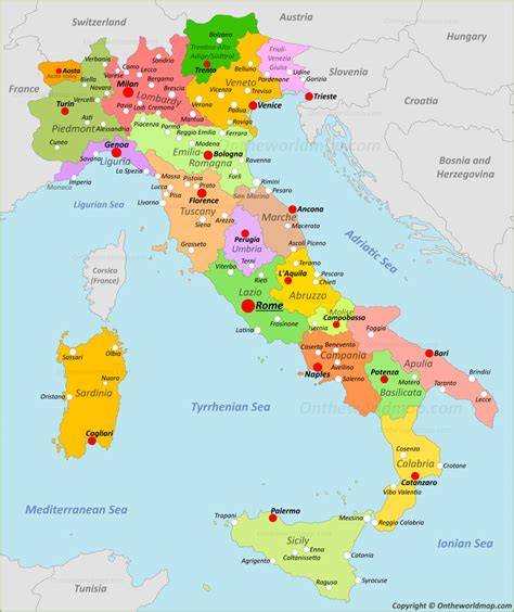 Mappa dell'Italia con evidenziate le regioni con le migliori location per matrimoni all'aperto