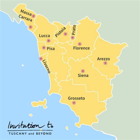 Mappa della Toscana con evidenziate le aree linguistiche