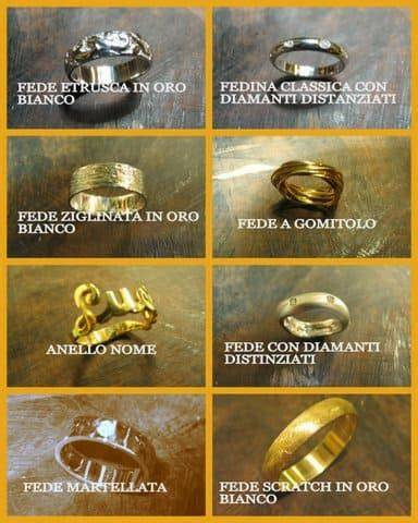 Collage di diverse tipologie di fedi nuziali antiche
