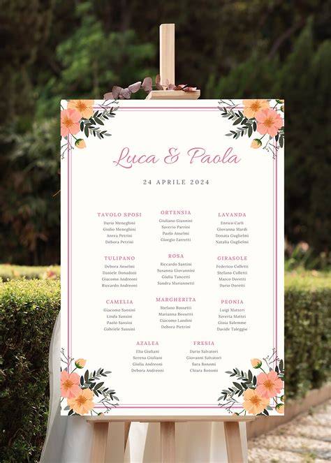 Schema di un tableau de mariage generato da un'app