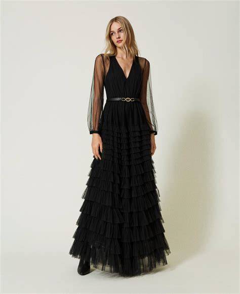 Abito da damigella in tulle lungo con maniche