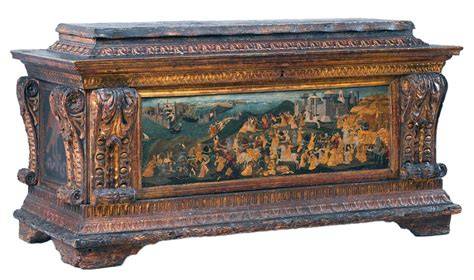 Esempio di cassone nuziale con decorazioni a intarsio