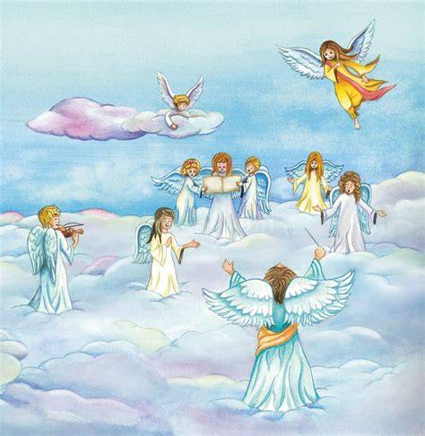 Illustrazione di angeli che cantano nel cielo