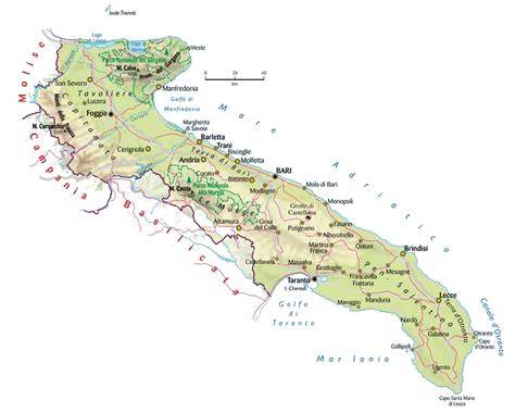 Mappa della Puglia con evidenziate le località degli atelier