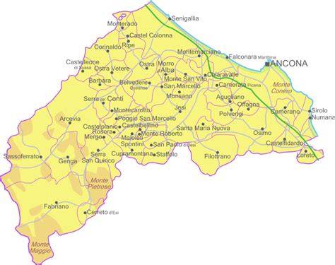 Mappa della provincia di Ancona con evidenziate le aree di interesse per i matrimoni