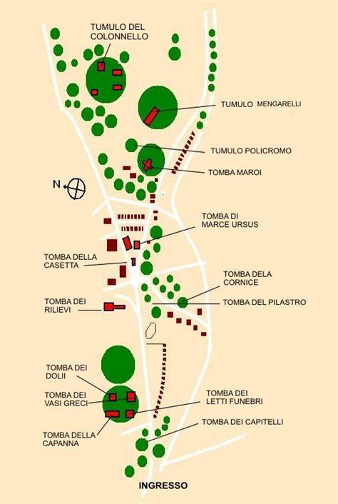 Mappa della necropoli etrusca della Banditaccia a Cerveteri